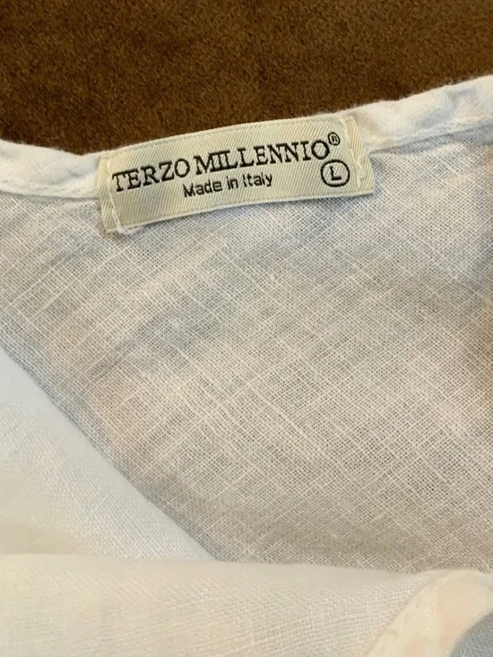 Terzo Millennio White L Linen Dress Lightweight Coastal Cottagecore Beach - Picture 4 of 8